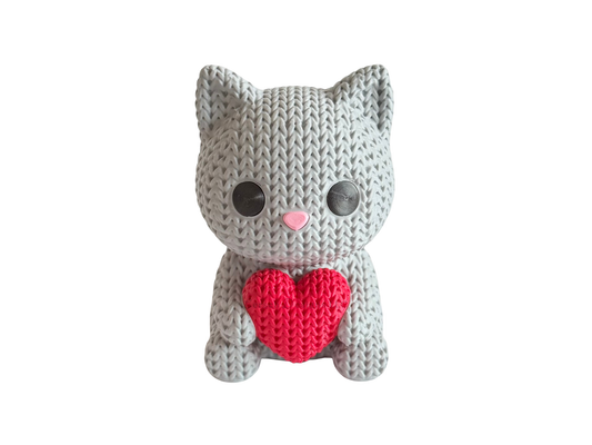 Knitted Cat Holding Heart
