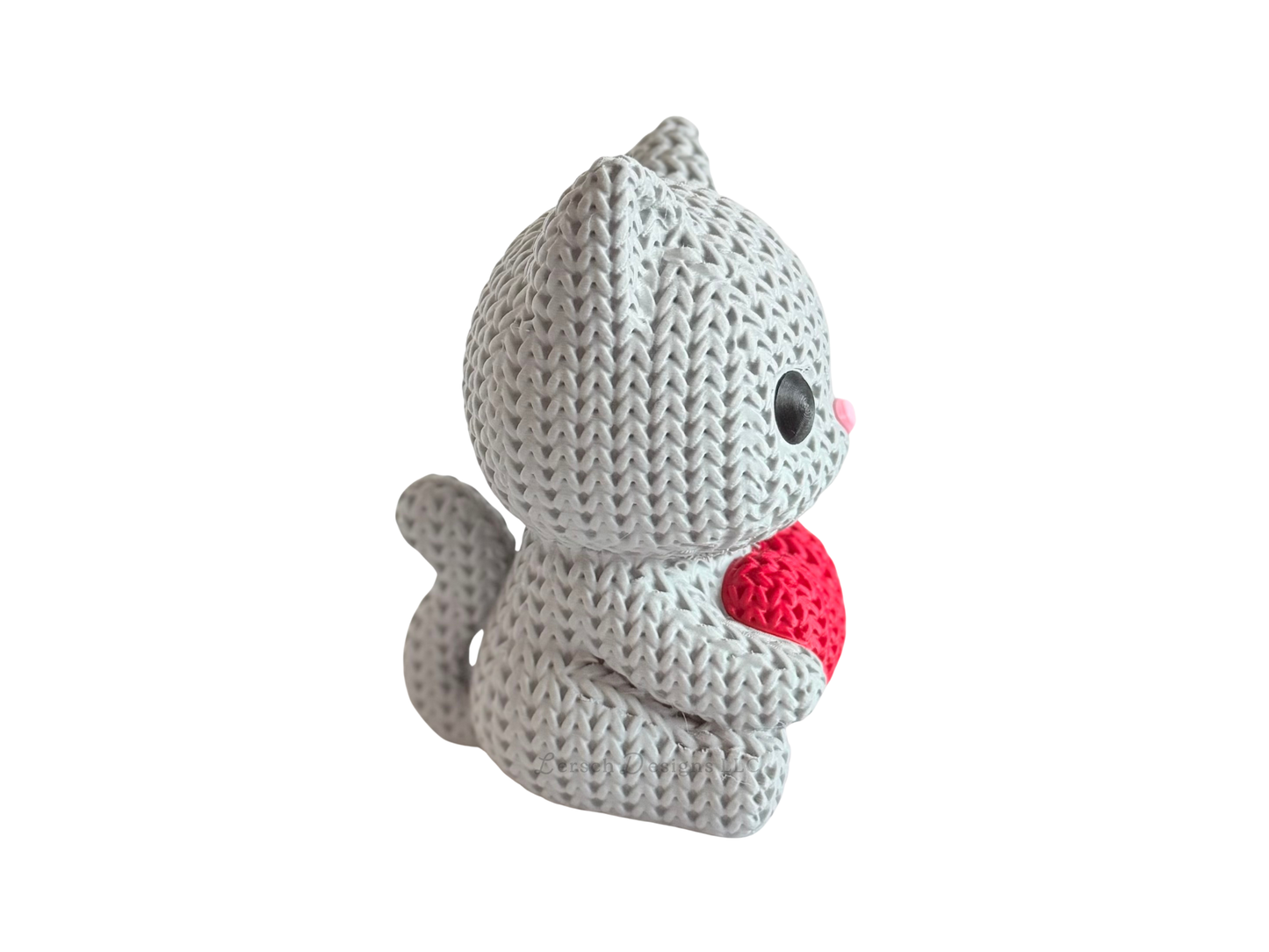 Knitted Cat Holding Heart