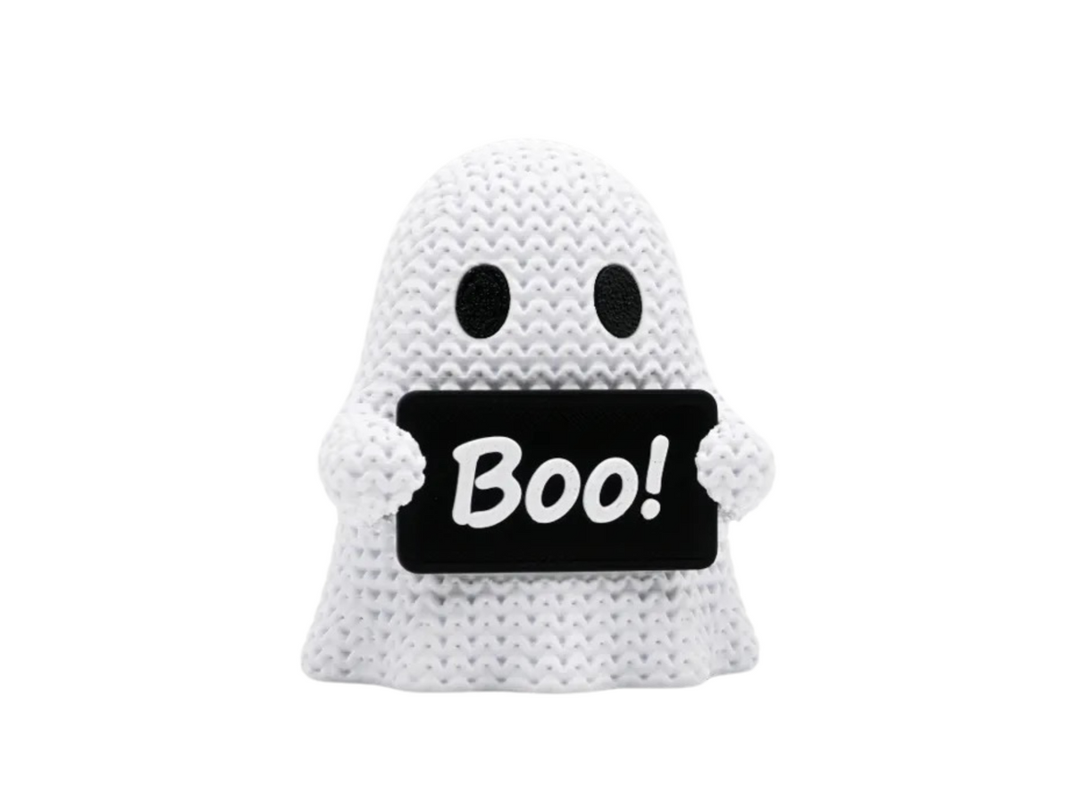 Knitted Ghost with Boo! Sign