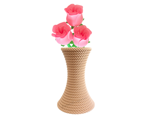 Rose Bundle of 3 with Vase - Pink